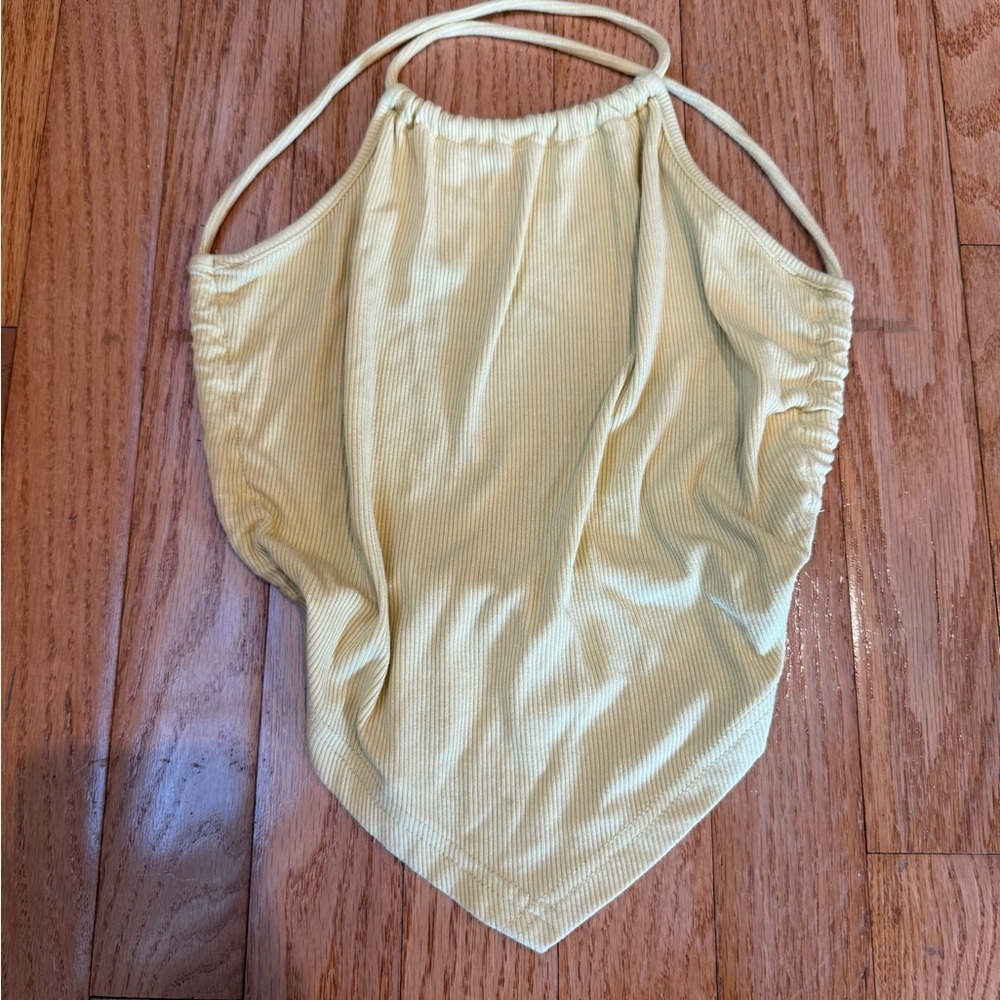Lulu's yellow Ribbed Knit Backless Drawstring Tank Top Size small